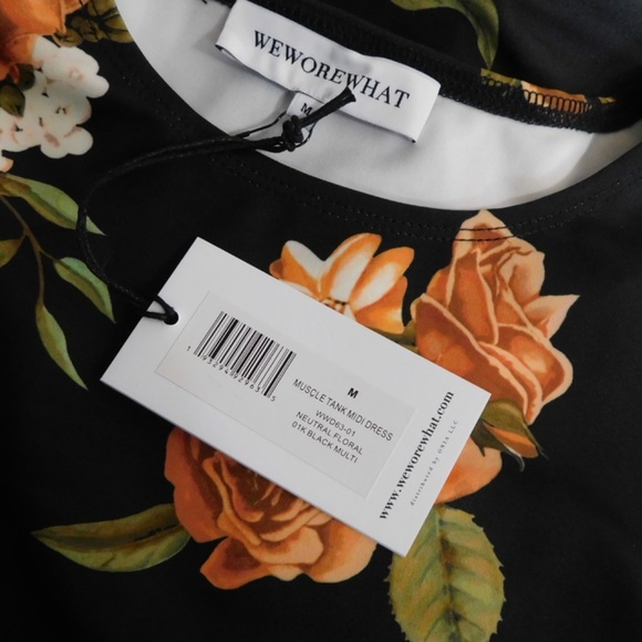 NWT!! WEWOREWHAT Muscle Tank Midi Dress Black Floral Stretch Cottagecore Medium - Picture 12 of 16